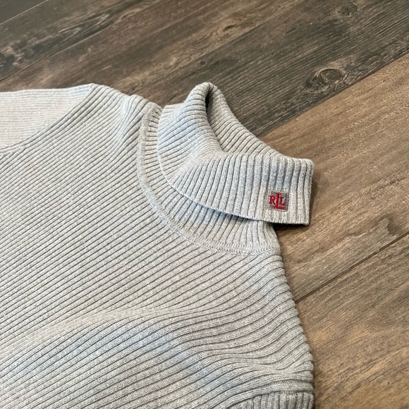 Ralph Lauren Light Grey Roll Neck Ribbed Knit Sz Petite small Embroidery Logo - Picture 2 of 5